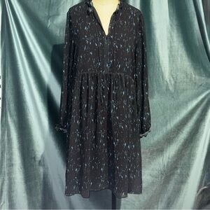 Pietro Brunelli Black Long-Sleeve Dress with Blue Floral Accent